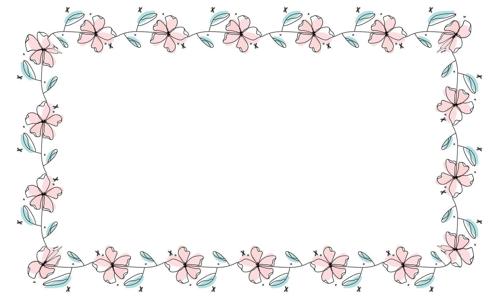 Hand drawn flowers wreath frame on white background vector
