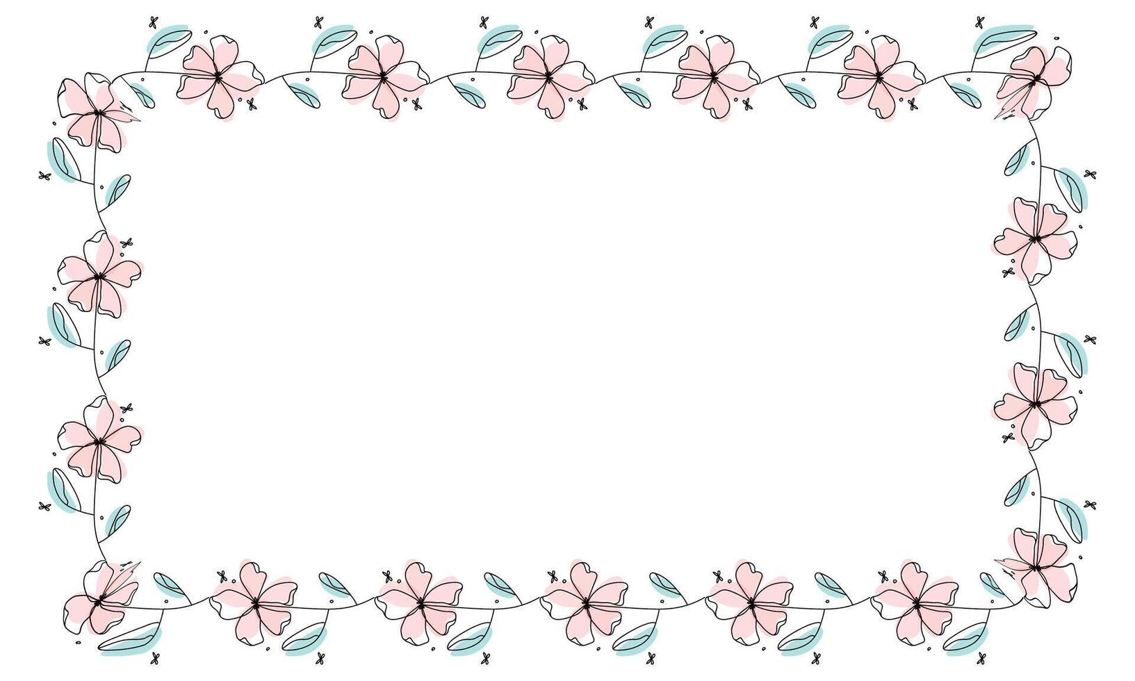 Hand drawn flowers wreath frame on white background vector