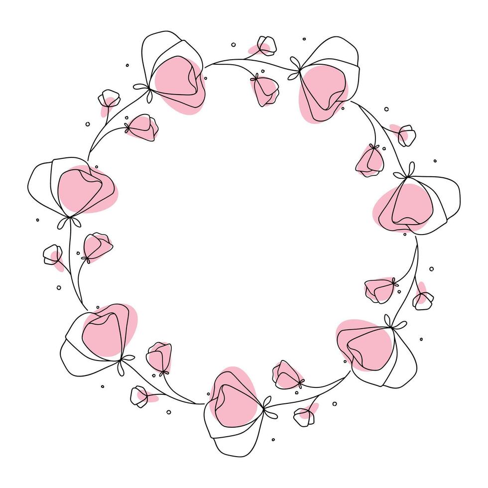 Hand drawn flowers wreath frame on white background vector