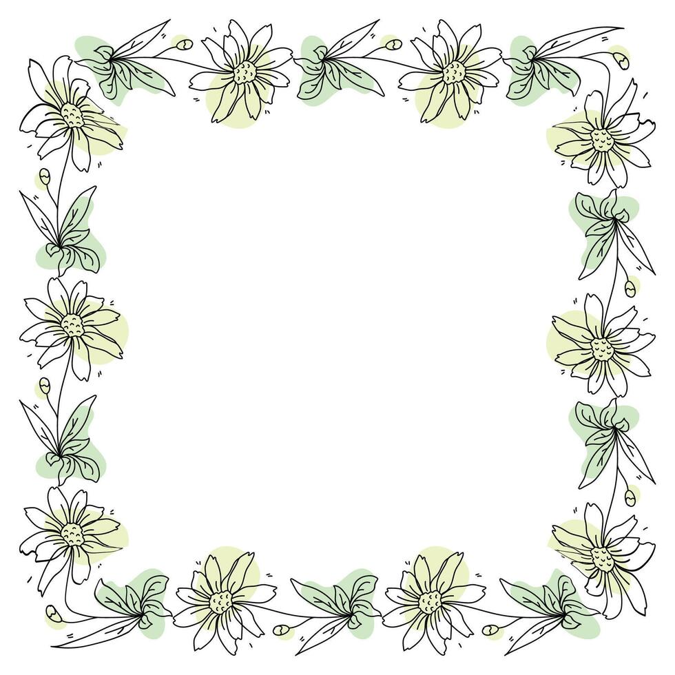 Hand drawn flowers wreath frame on white background vector