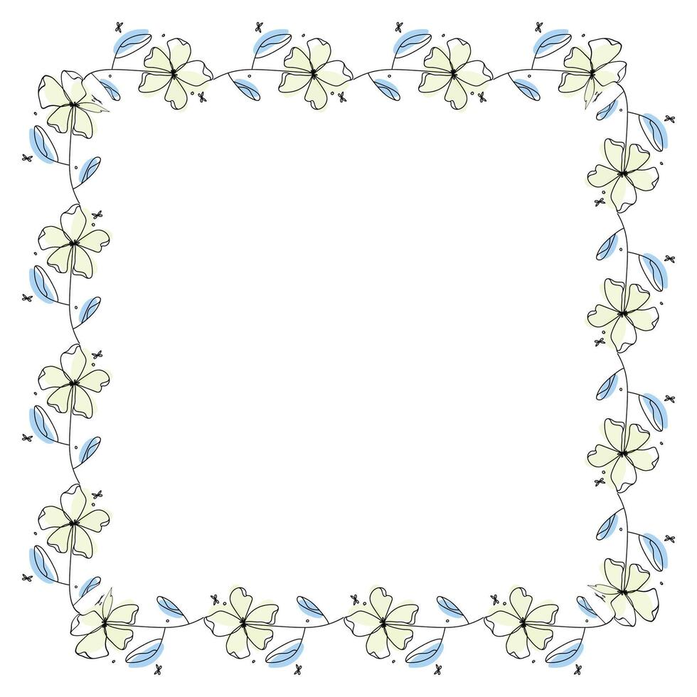 Hand drawn flowers wreath frame on white background vector