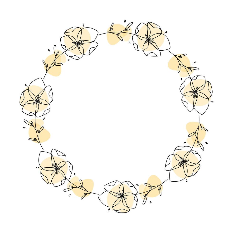 Hand drawn flowers wreath frame on white background vector