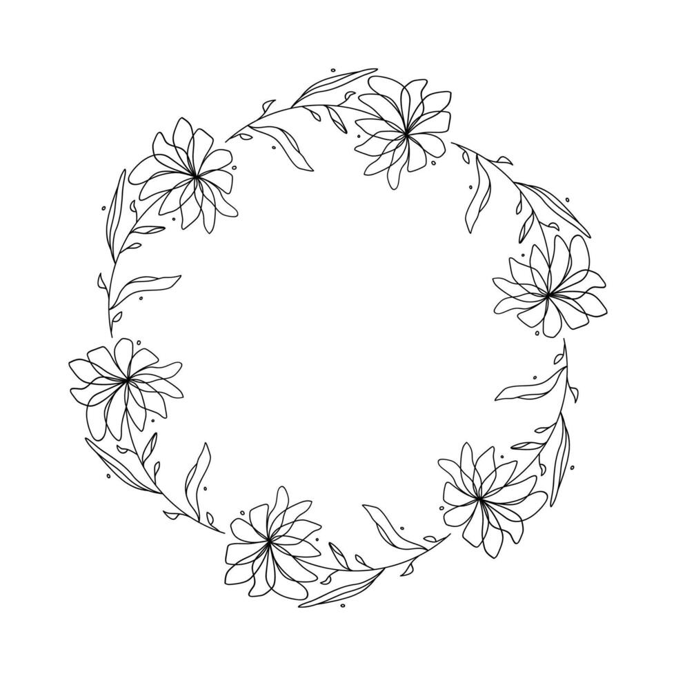 Hand drawn floral wreath on white background vector