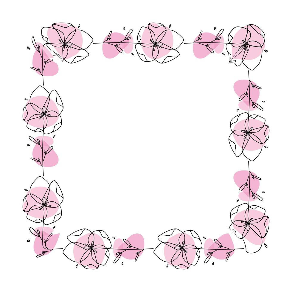 Hand drawn flowers wreath frame on white background vector