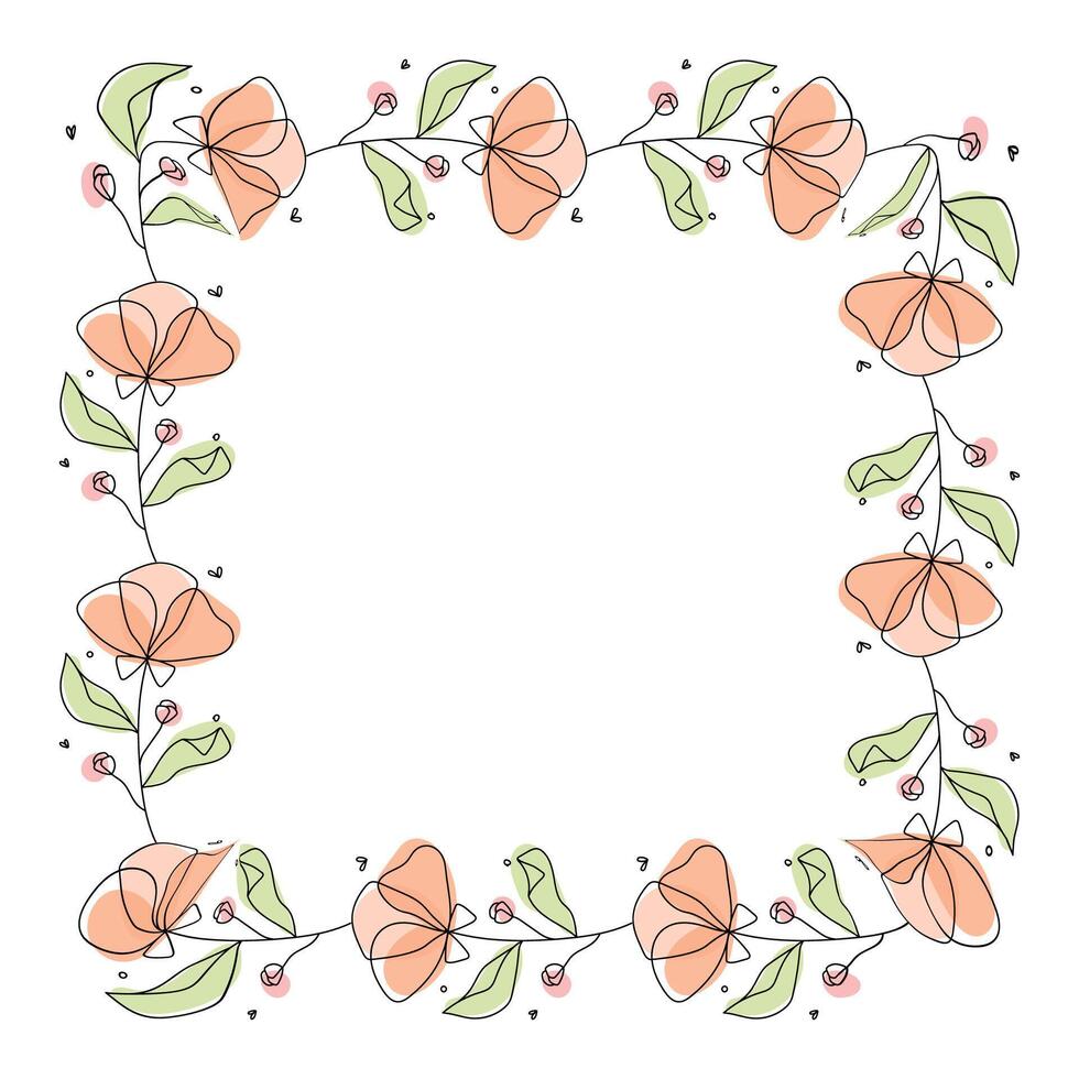 Hand drawn flowers wreath frame on white background vector