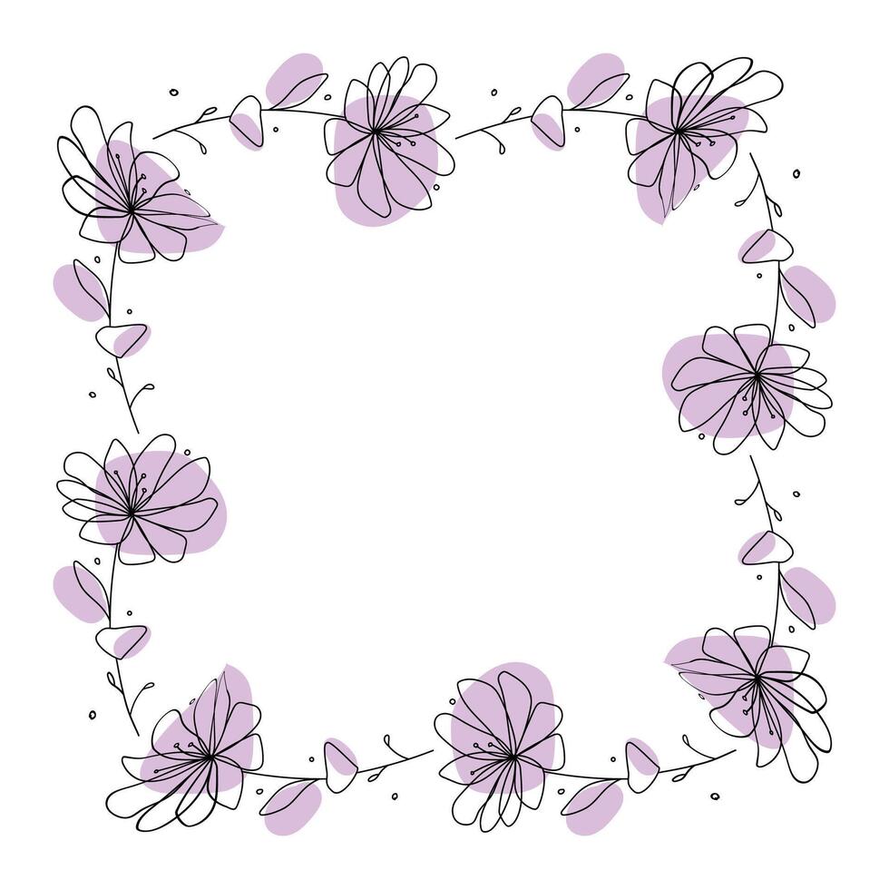 Hand drawn flowers wreath frame on white background vector