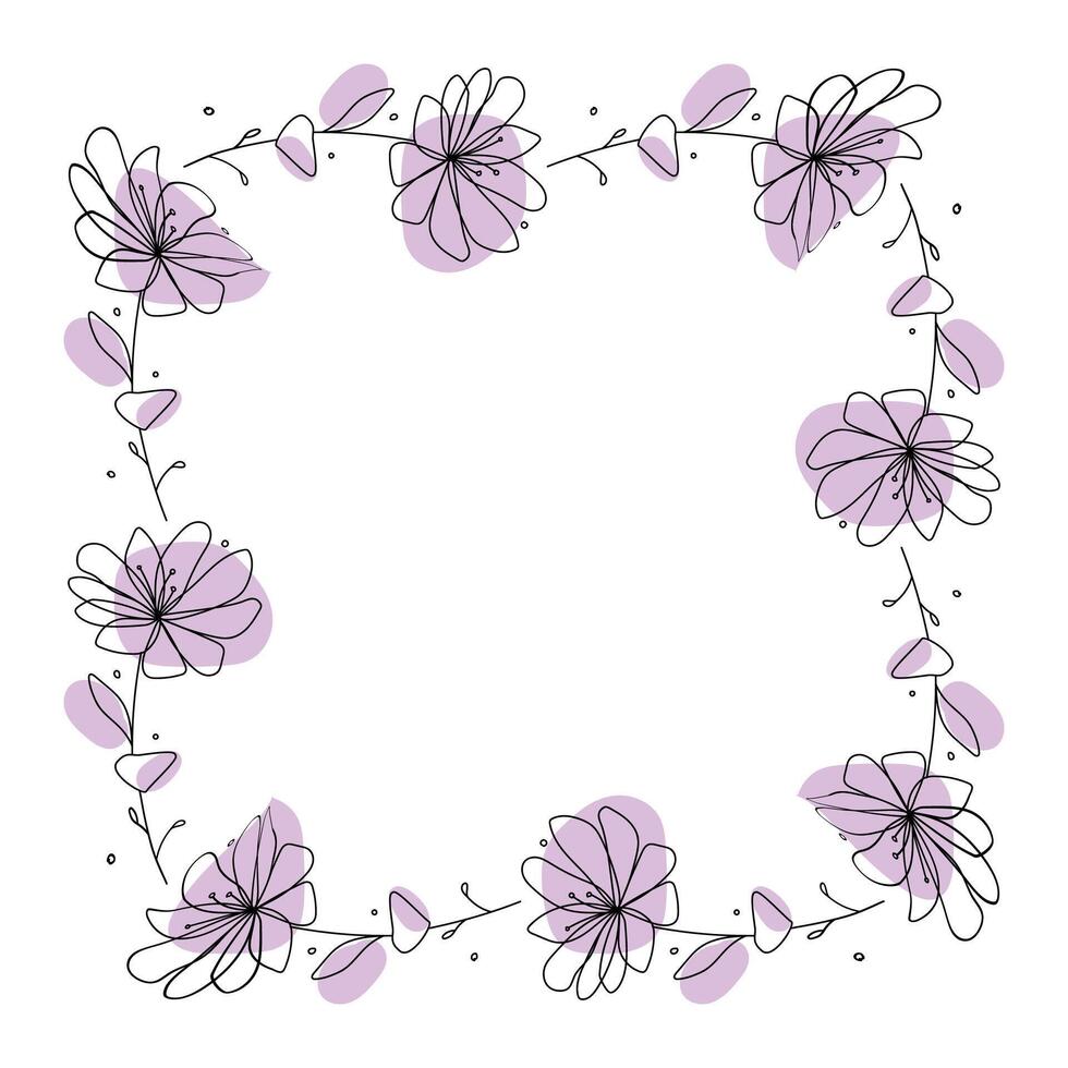 Hand drawn flowers wreath frame on white background vector