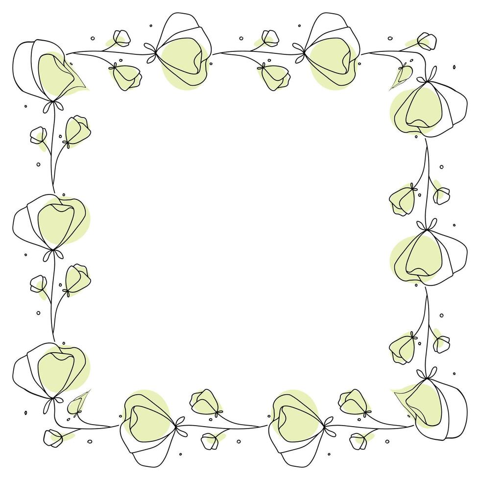Hand drawn flowers wreath frame on white background vector