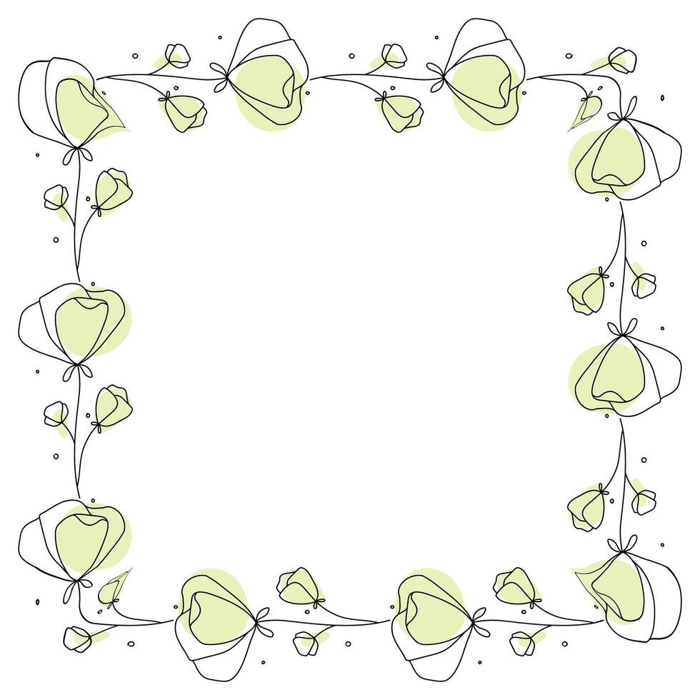 Hand drawn flowers wreath frame on white background vector