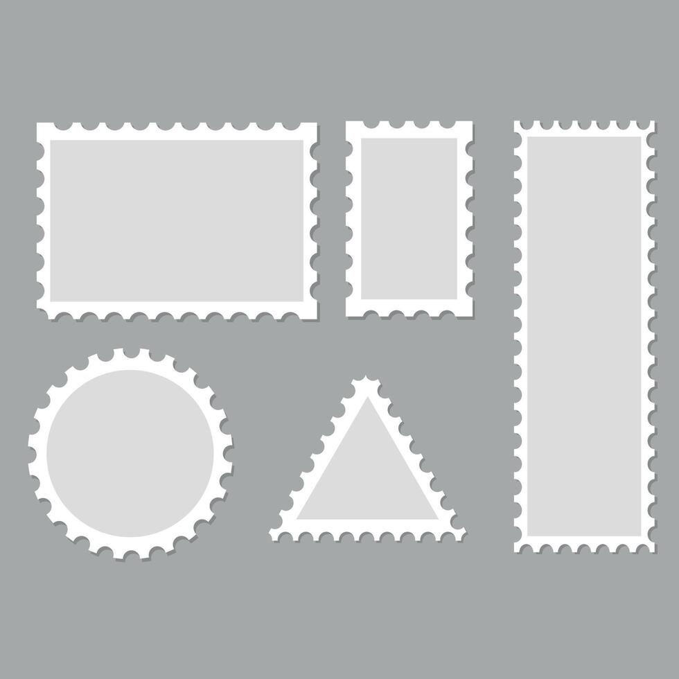 Blank postage stamps. Light postage stamps on a gray background. illustratio vector
