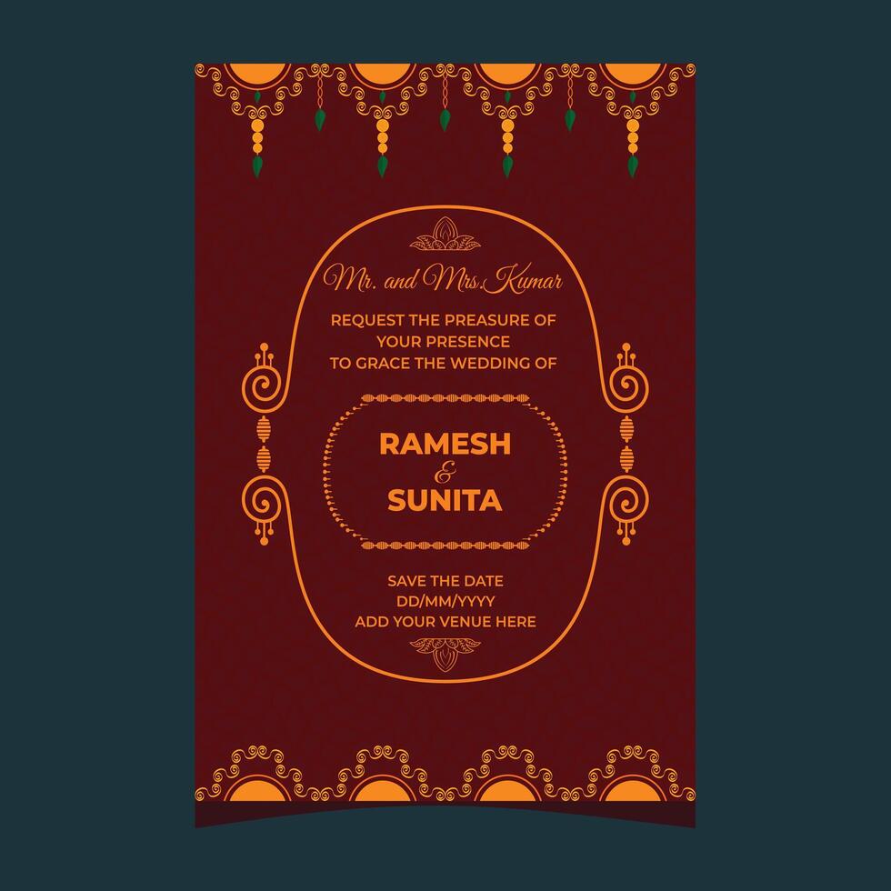 Indian Wedding Card Template Design With Event Details vector