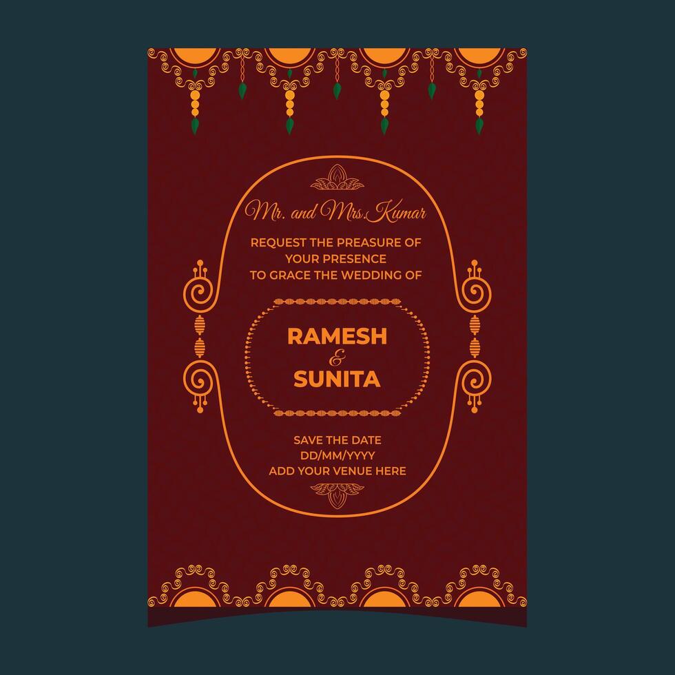 Indian Wedding Card Template Design With Event Details vector