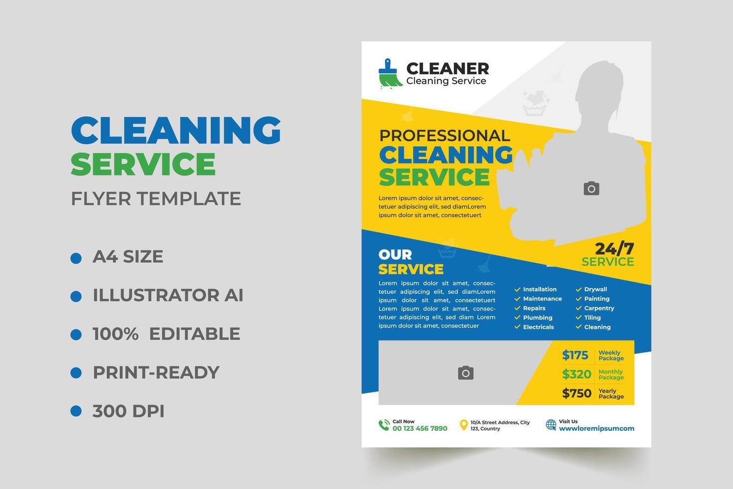 Professional cleaning service print flyer and poster editable template, Home Maid service, cleaning leaflet, pamphlet suitable for housekeeper business promotional marketing flyer design vector