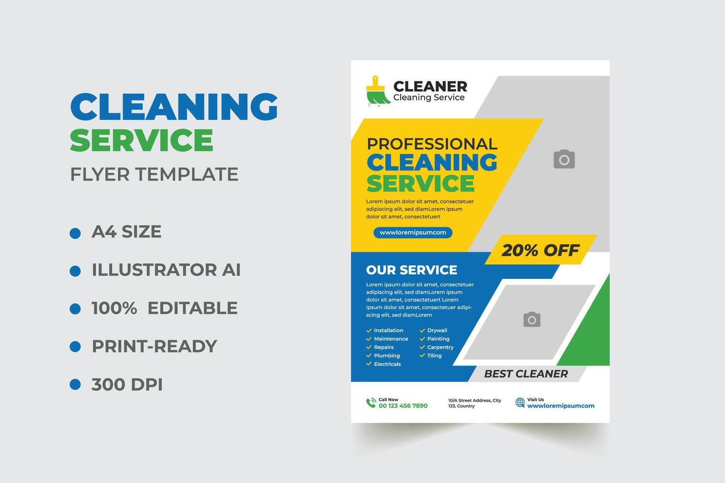 Professional cleaning service print flyer and poster editable template, Home Maid service, cleaning leaflet, pamphlet suitable for housekeeper business promotional marketing flyer design vector