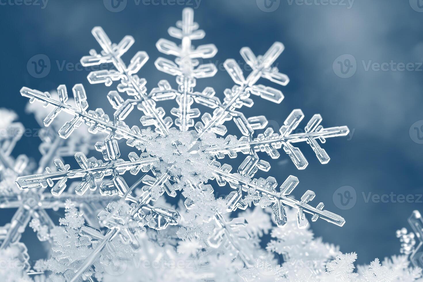 A snowflake under a microscope in the shape of a six-pointed star. photo