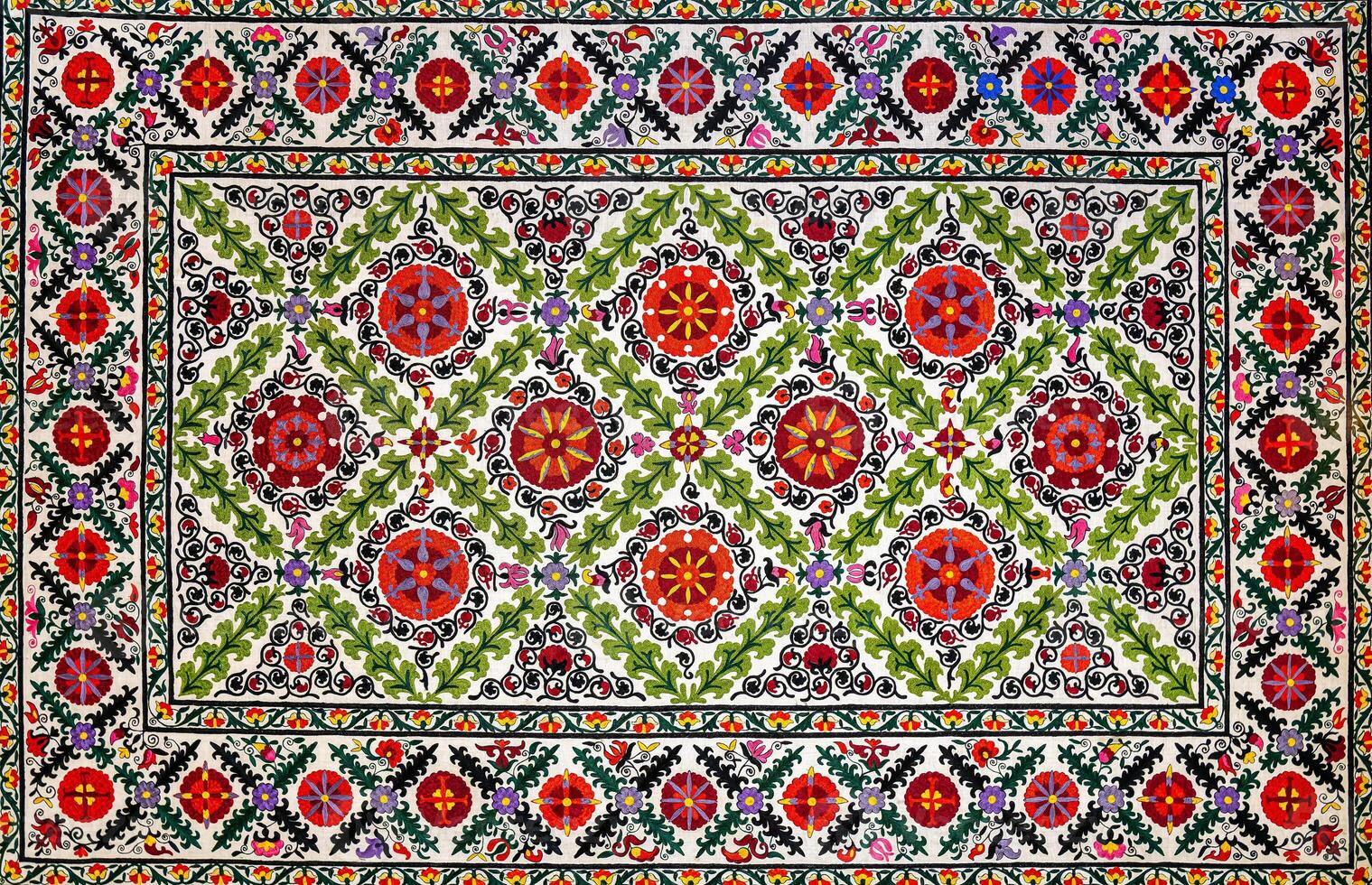 Colorful vintage rug made by hand. Oriental needlework of the 19th century. Abstract background. photo