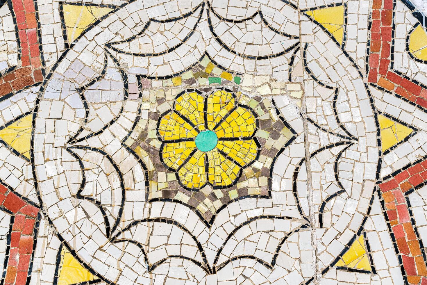 Close-up view of beautiful colorful decorative mosaic tiles. Abstract background. photo