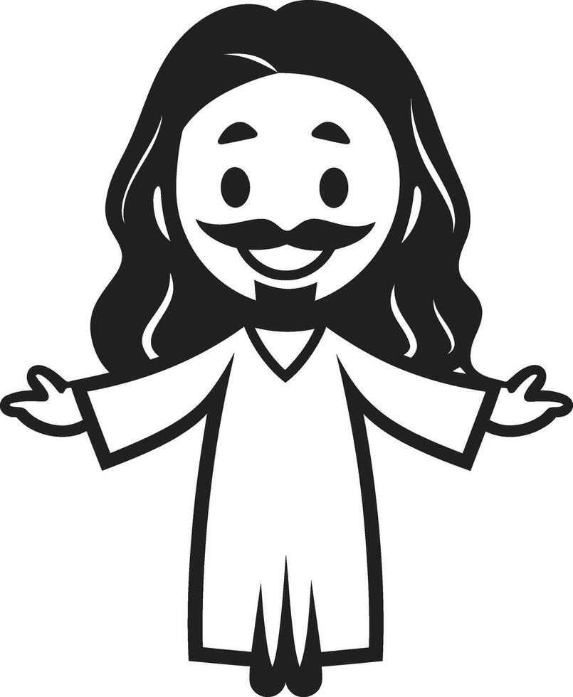 Heavenly Grace Cute Jesus Black Divine Presence Cartoon Jesus in Black vector