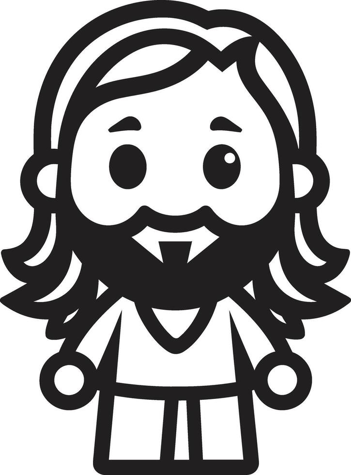 Gentle Redeemer Cute Black Blessed Light Cartoon Jesus Black vector