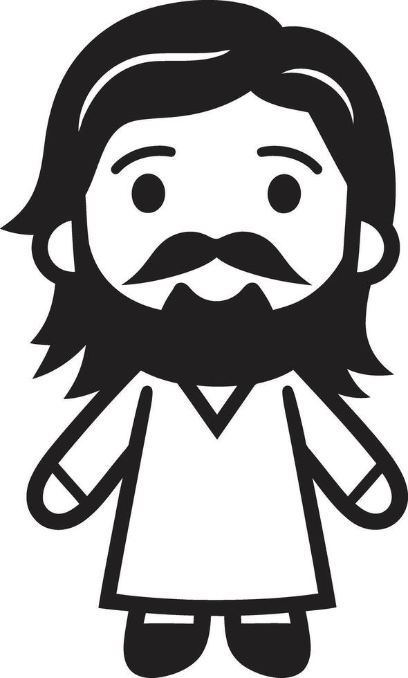 Compassionate Redeemer Cartoon Jesus Sacred Grace Cute Black of Jesus vector