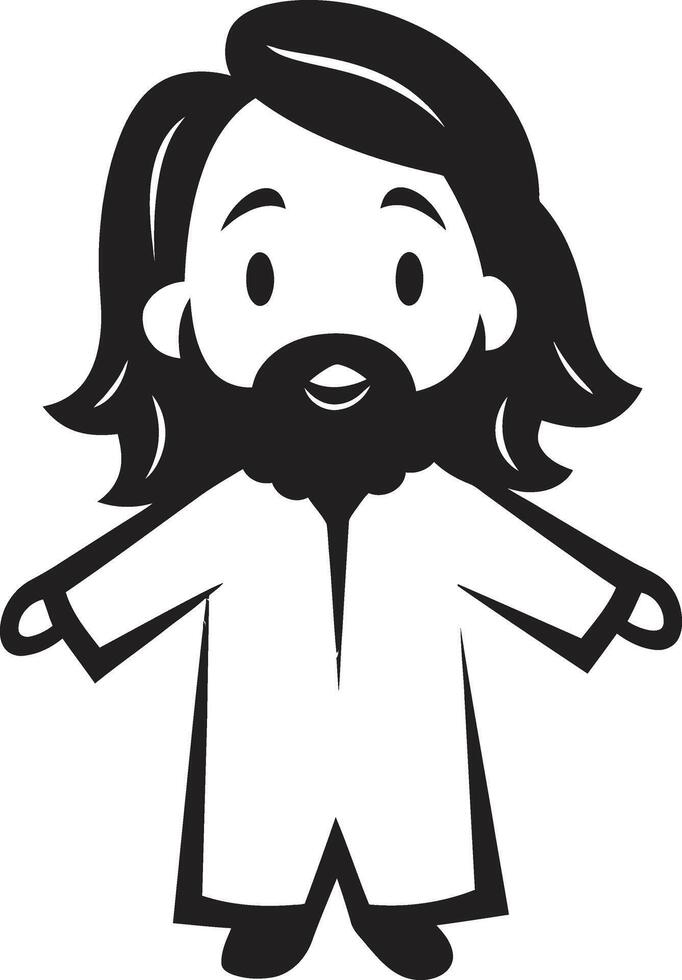 Kind Redeemer Cute Black Jesus Heavenly Presence Cartoon Jesus Black vector