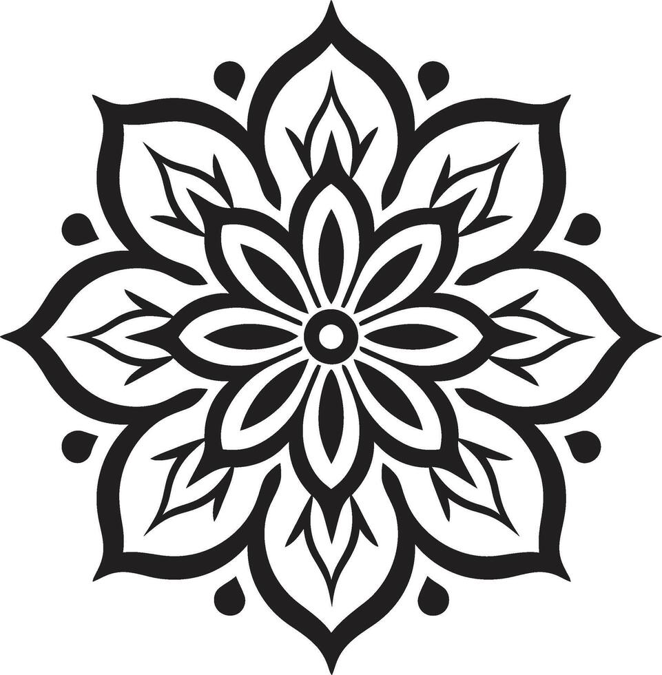 Mandala Magic Monochromatic Emblem with Cultural Kaleidoscope Black Featuring Mandala Pattern in vector