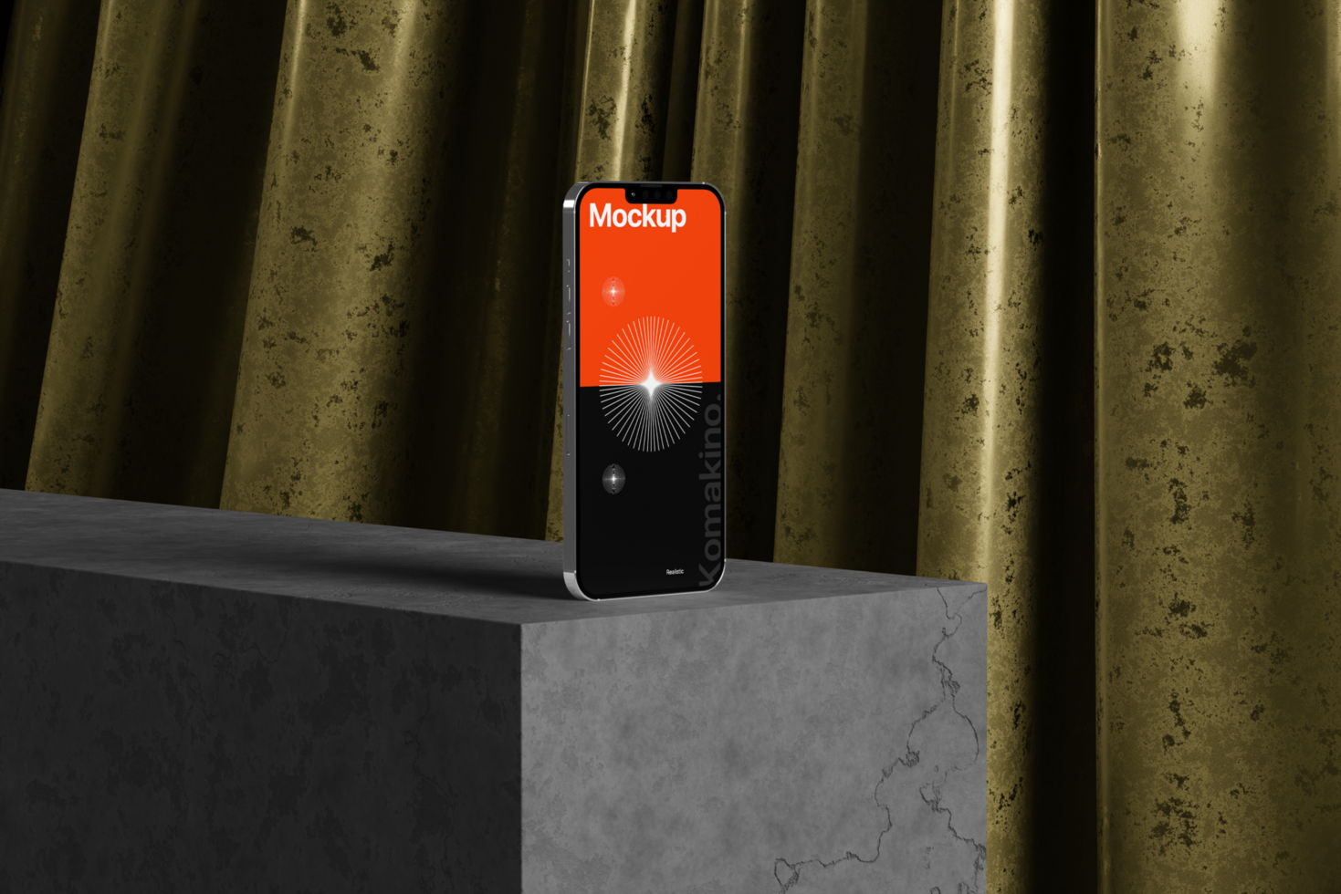 Mobile mockup with curtains background and realistic scene psd
