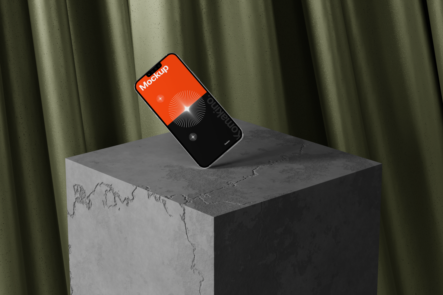 Mobile mockup with curtains background and realistic scene psd