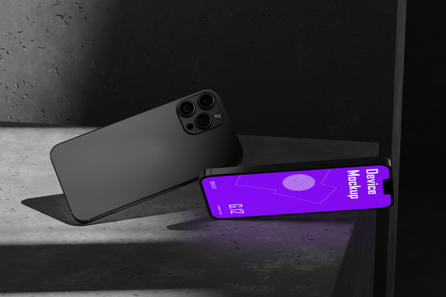 Mobile phone mockup with dark background and realistic scene psd