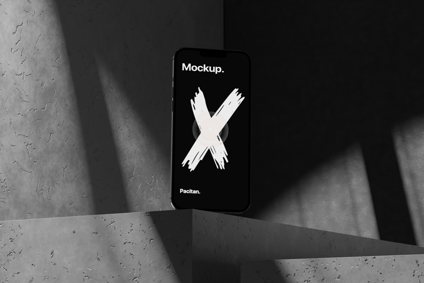 Mobile phone mockup with shadow and dark background psd