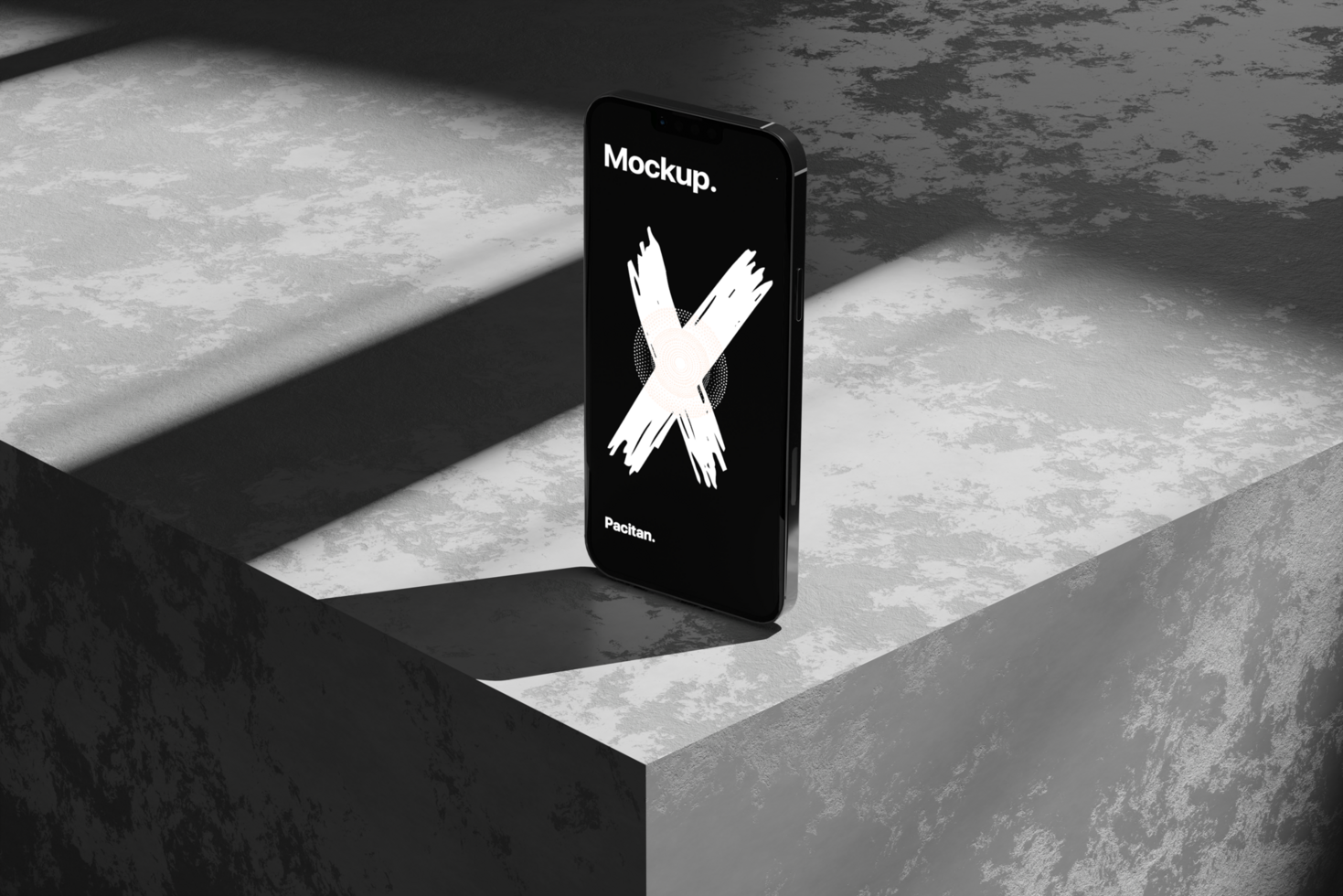 Mobile phone mockup with shadow and dark background psd