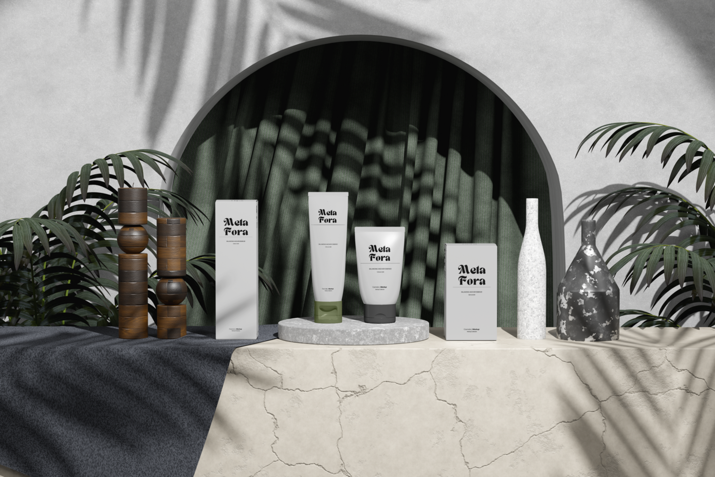 Tube mockup with box mockup and realistic scene with shadow background psd