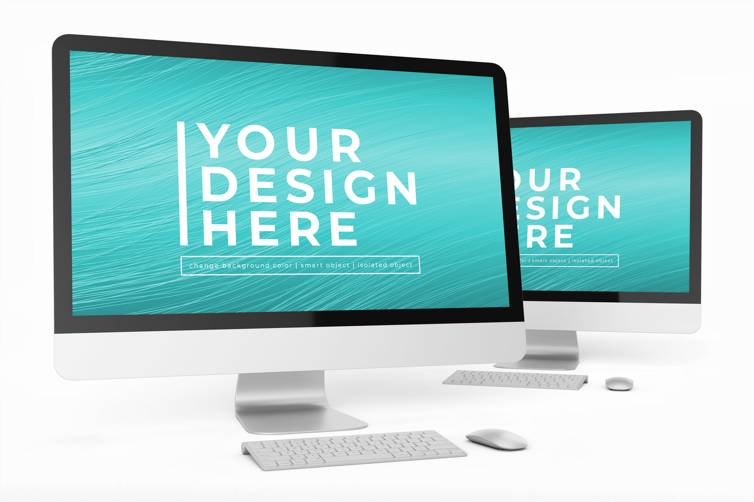 modern computer tech device with mouse and keyboard editable lcd monitor responsive screen display realistic mockup design template psd