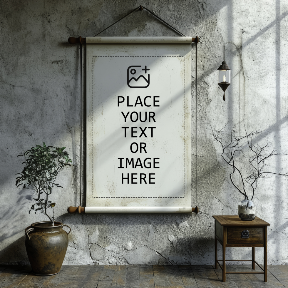 mockup of a scroll banner on a wall psd