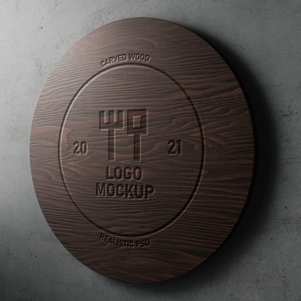 dark colored wood circle shape sign board for logo mockup hanging on concrete wall vintage urban style interior 3d rendering illustration psd