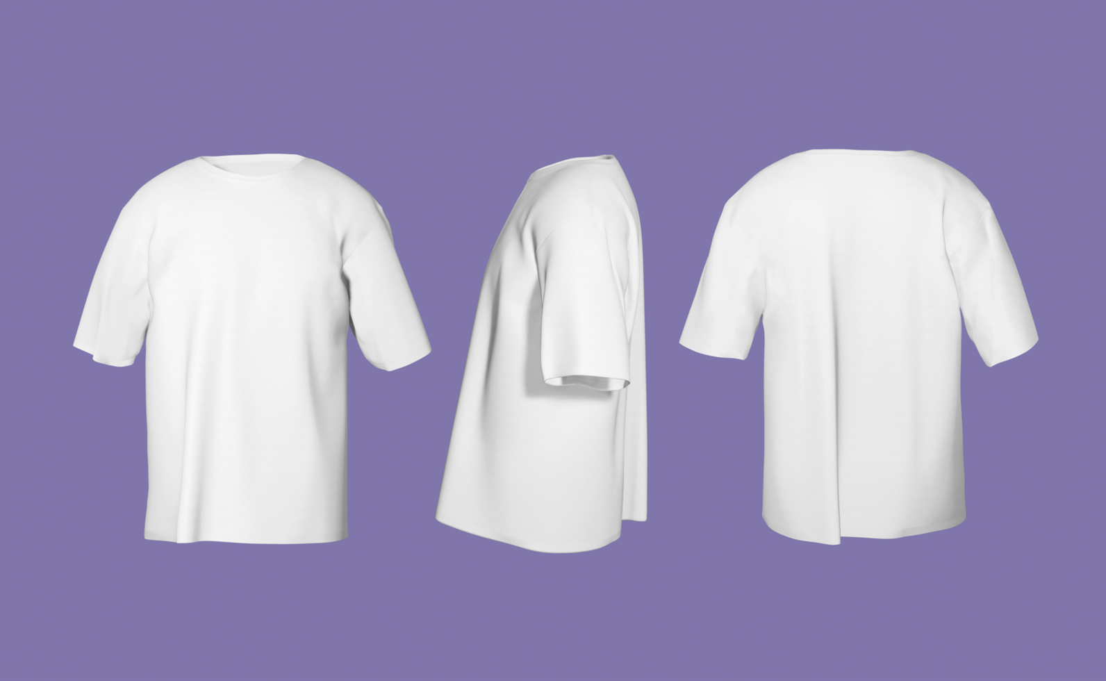 Set of white oversized t-shirt mockups 3d render round neck for branding psd