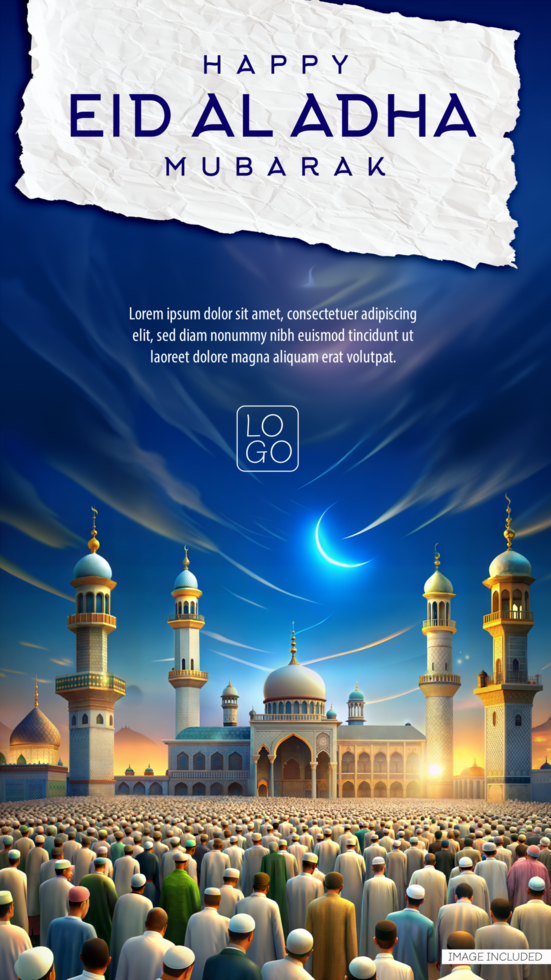 devoti a eid al adha riunendosi vicino moschee come notte approcci psd