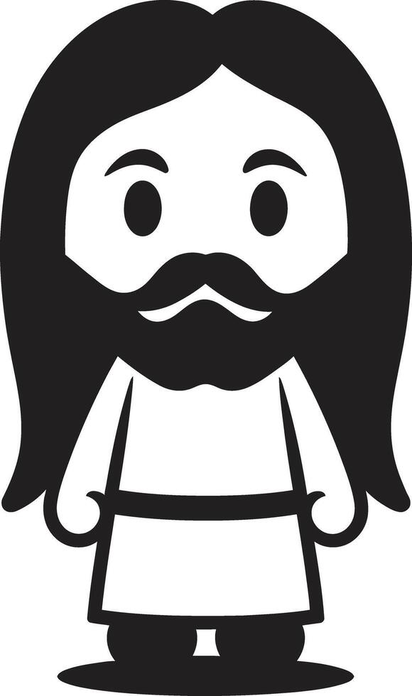 Merciful Guardian Cartoon Jesus Peaceful Presence Cute Black vector