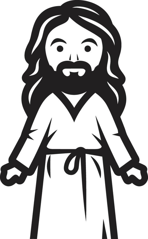 Messiahs Joy Cute Jesus in Black Heavenly Light Cartoon Jesus in vector