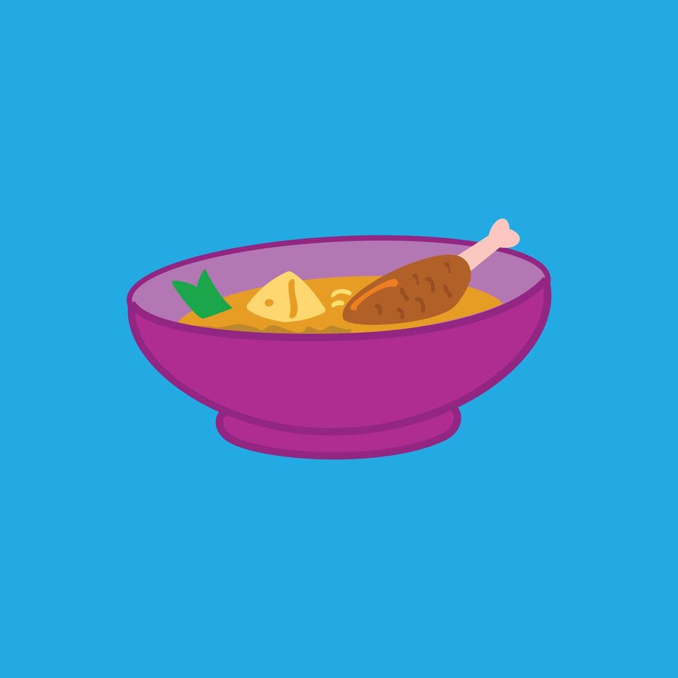 Chicken soup in bowl. soup in bowl illustration in flat style. Isolated on blue background. Basic element design of food illustration vector