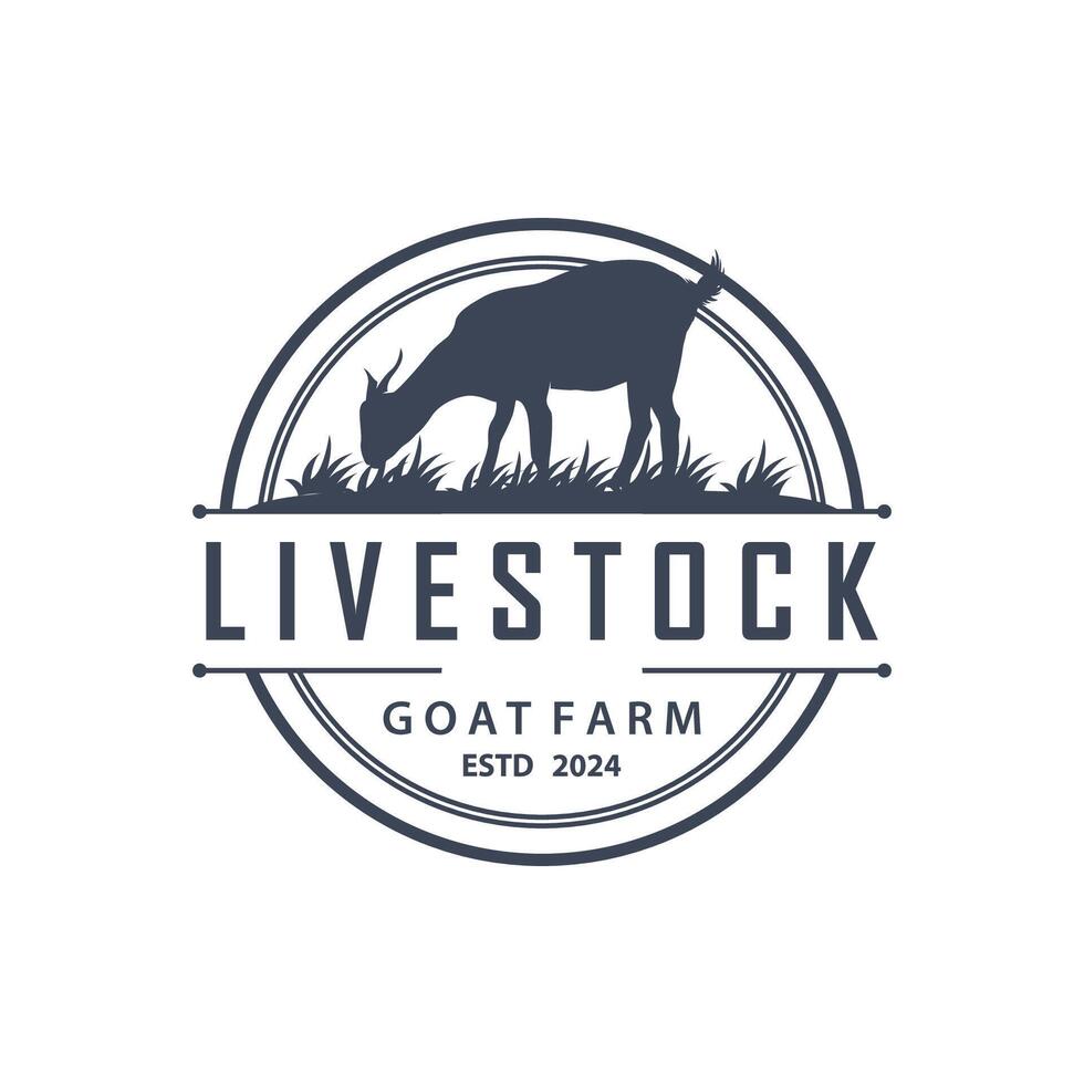 Goat logo design goat farm illustration cattle livestock silhouette retro rustic vector