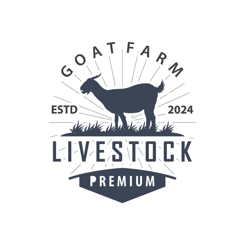 Goat logo design goat farm illustration cattle livestock silhouette retro rustic vector