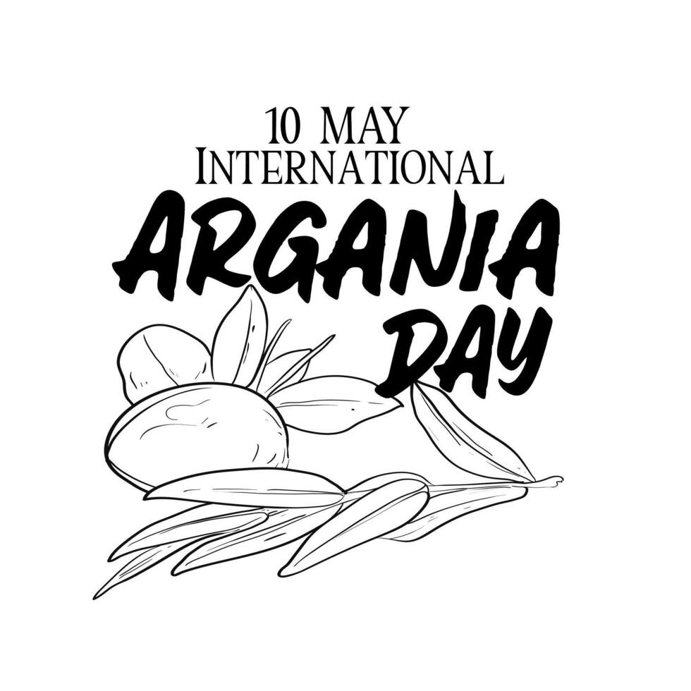 International day of argania celebration design with the argan oil. Hand drawing line Argan oil nuts with plant illustration. International Day of Argania celebration poster design vector