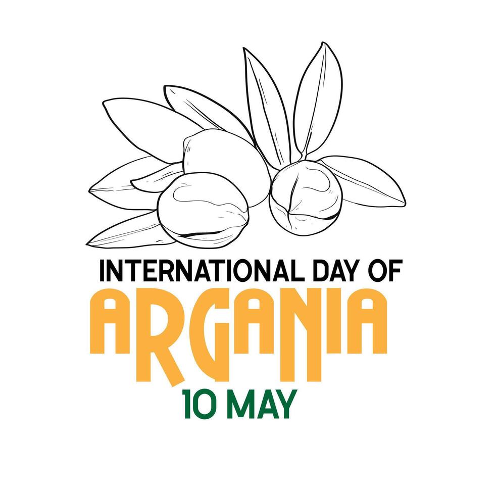 International day of argania celebration design with the argan oil. Hand drawing line Argan oil nuts with plant illustration. International Day of Argania celebration poster design vector