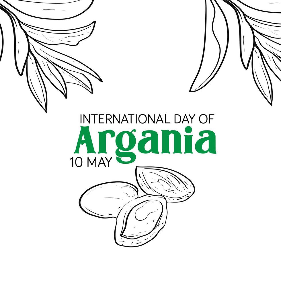 internacional día de Argania celebracion diseño con el argán aceite. mano dibujo línea argán petróleo nueces con planta ilustración. internacional día de Argania celebracion póster diseño vector