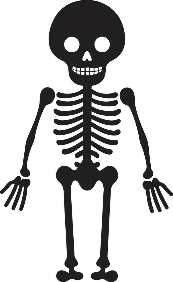 Quirky Bone Mascot Cute Smiling Skeleton Charm Black vector