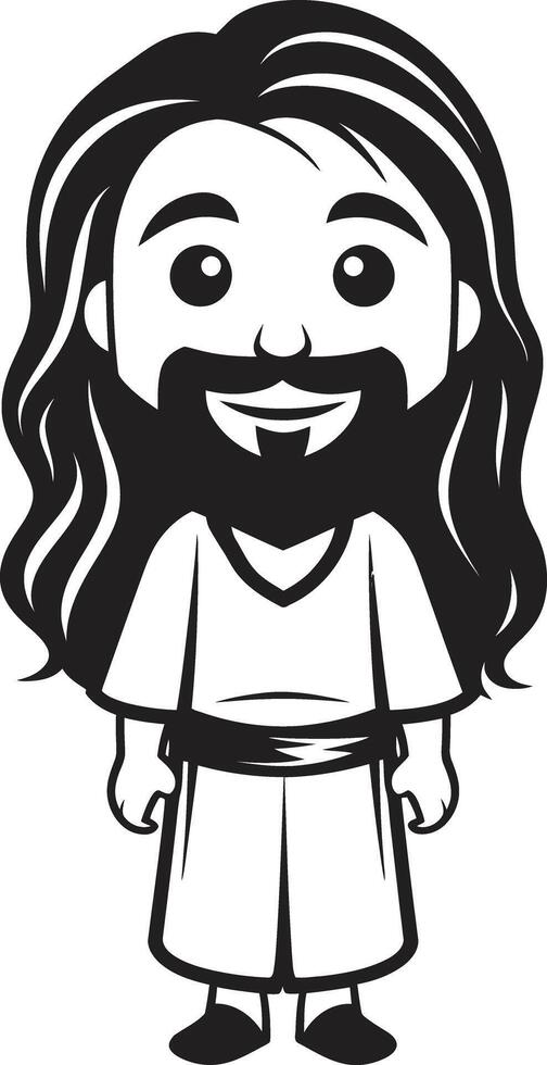 Gentle Guardian Cute Black Blessed Radiance Cartoon Jesus Black vector