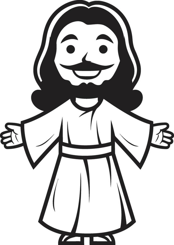 Kind Shepherd Cute Black Eternal Light Cartoon Jesus in Black vector