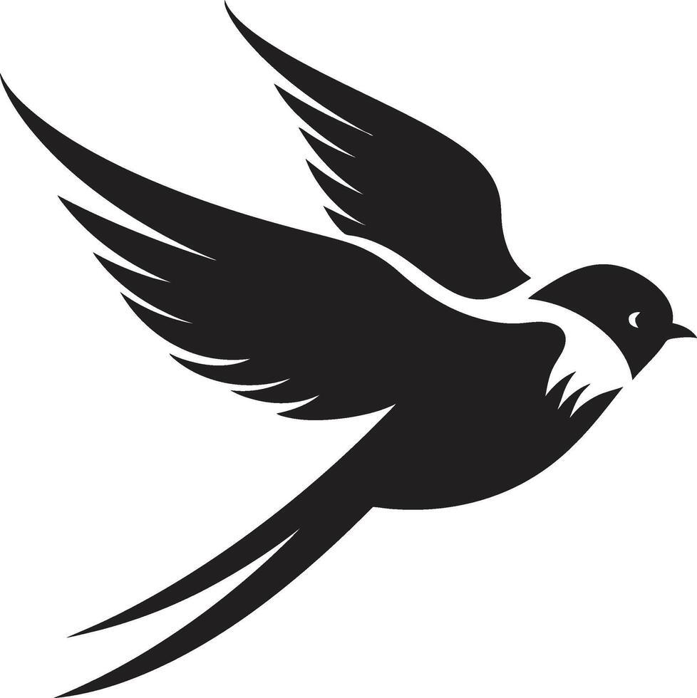 Chirpy Flight Elegance Cute Bird Whimsical Winged Charm Black ic vector