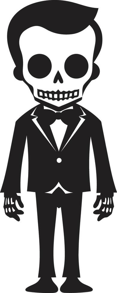 Dynamic Skeletal Embrace Black Whimsical Bone Mascot Full Body vector
